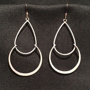 Silver teardrop double hoop earrings